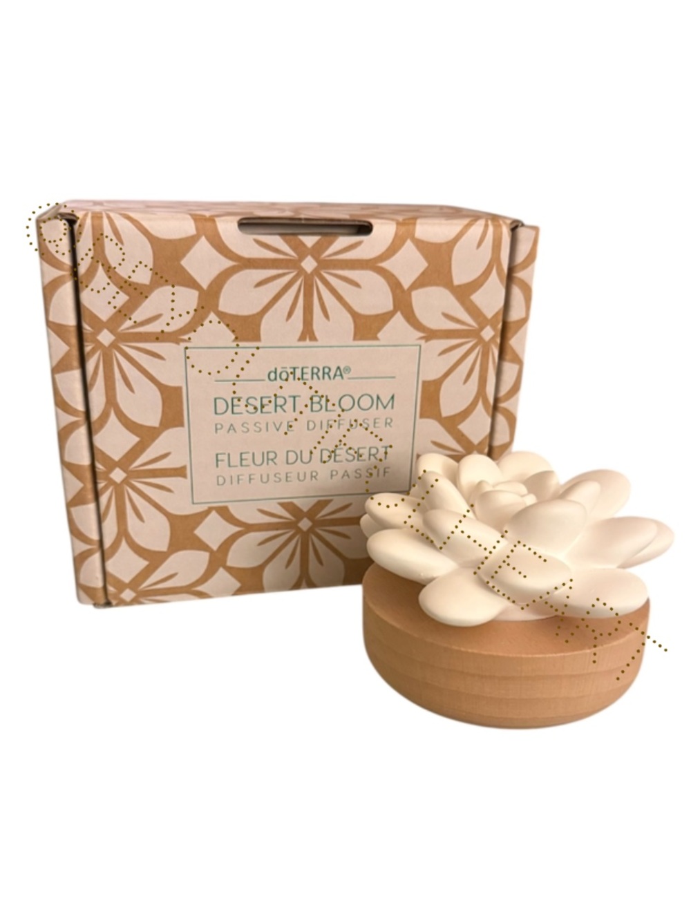 Doterra Desert Bloom Passive Diffuser Ceramic with Wooden Base for Small Spaces